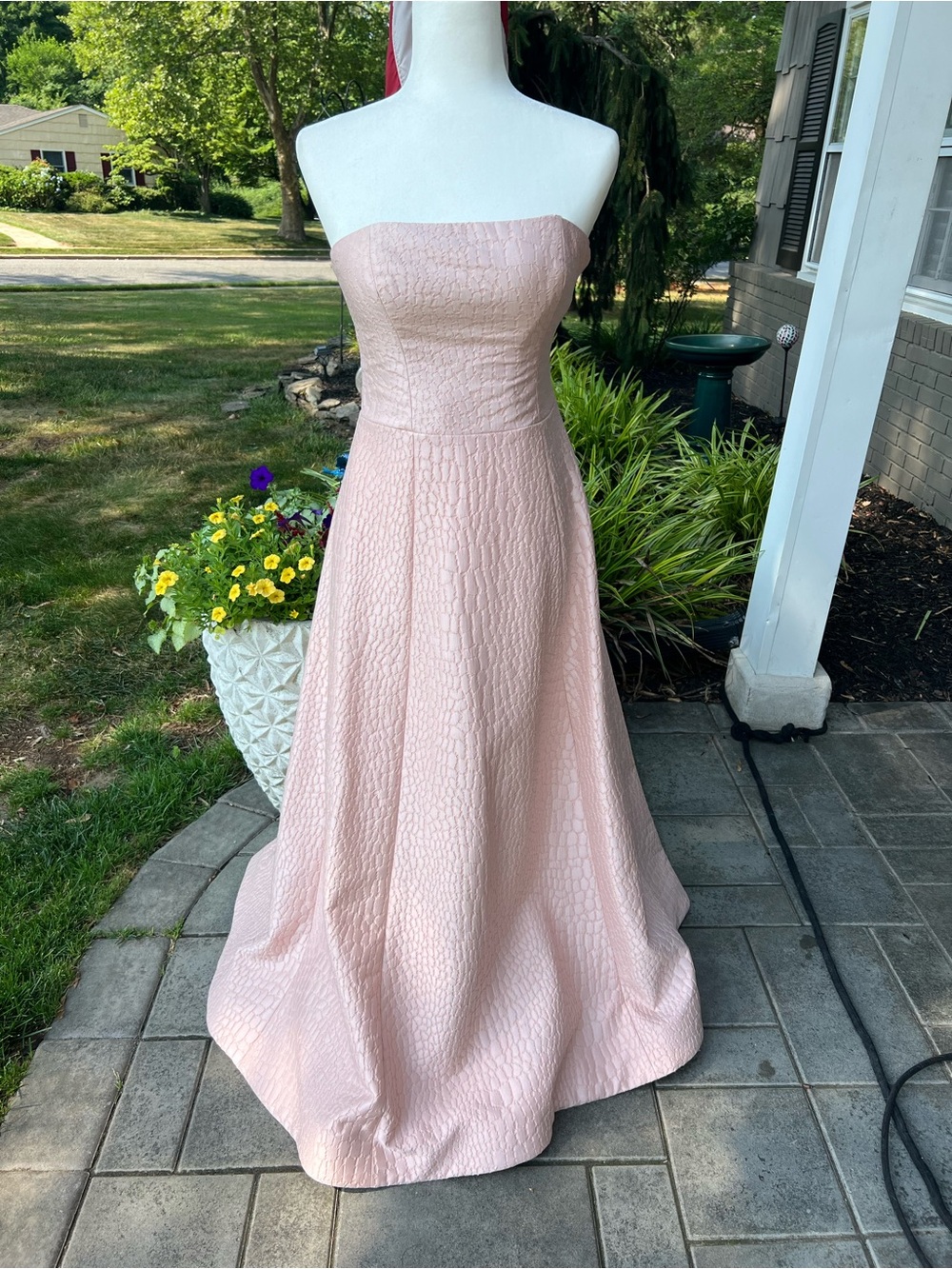 Halston Heritage Jacquard Strapless Evening Gown
